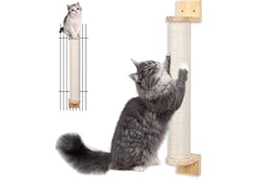 WODOCA Wall Mounted Cat Scratching Post - 21'' Wooden Sisal Cat Scratcher,Hemp Rope Scratcher Posts for Indoor Cats or Kittens- Cute Modern Wall Mounted Cat Furniture