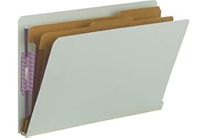 Smead 100% Recycled End Tab Pressboard Classification File Folder with SafeSHIELD Fasteners, 2 Dividers, 2" Expansion, Legal Size, Gray/Green, 10 per Box (29810)