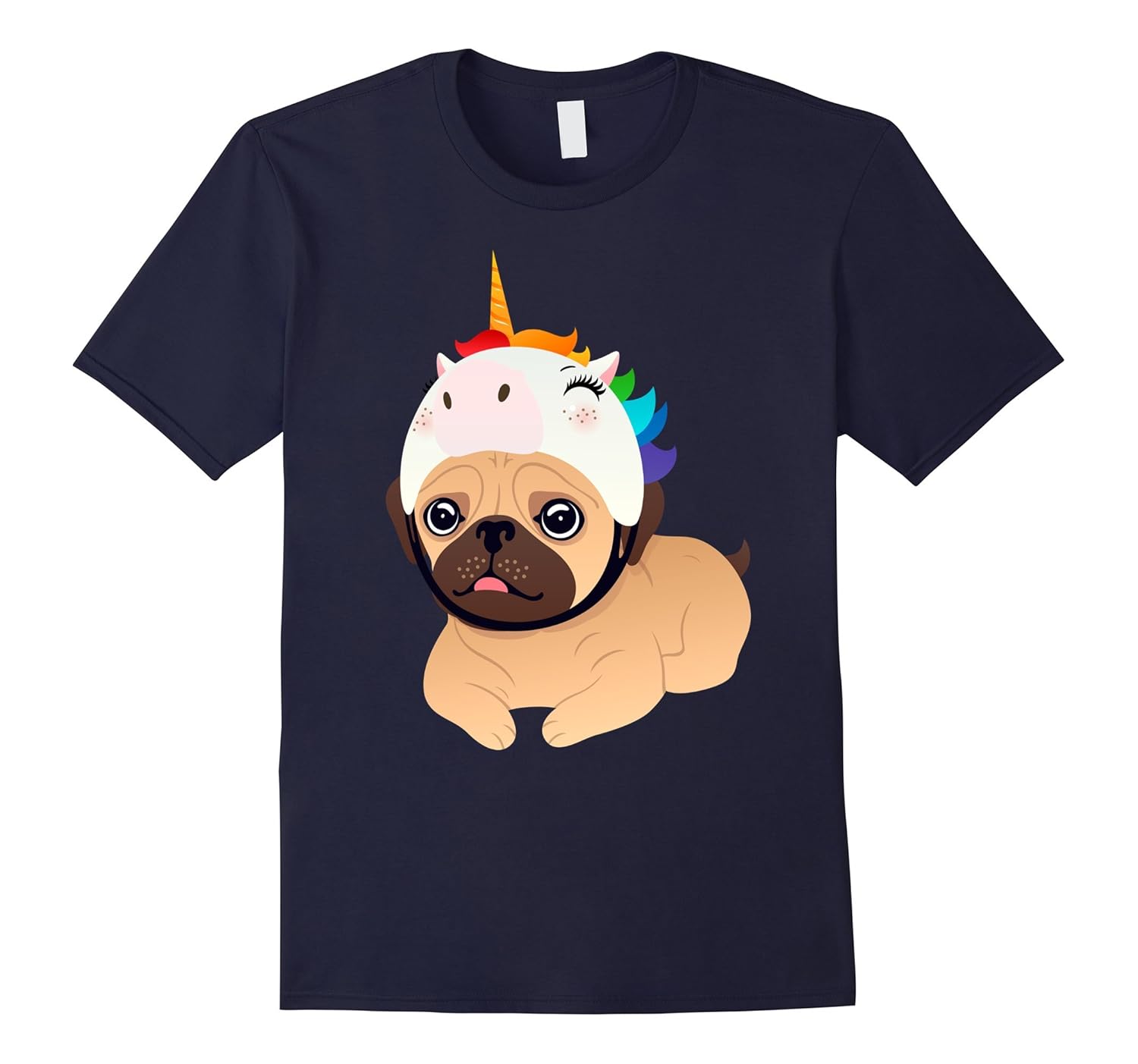 Cute Pug With Unicorn Helmet T-Shirt-ANZ