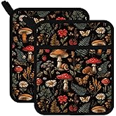FREEBLOSS 2Pcs Mushroom Pattern Pot Holders for Kitchen Cotton Potholder Heat Resistant Oven Hot Pads Hot Pot Holder for Cooking Baking 7.8x9.5in/20x24cm
