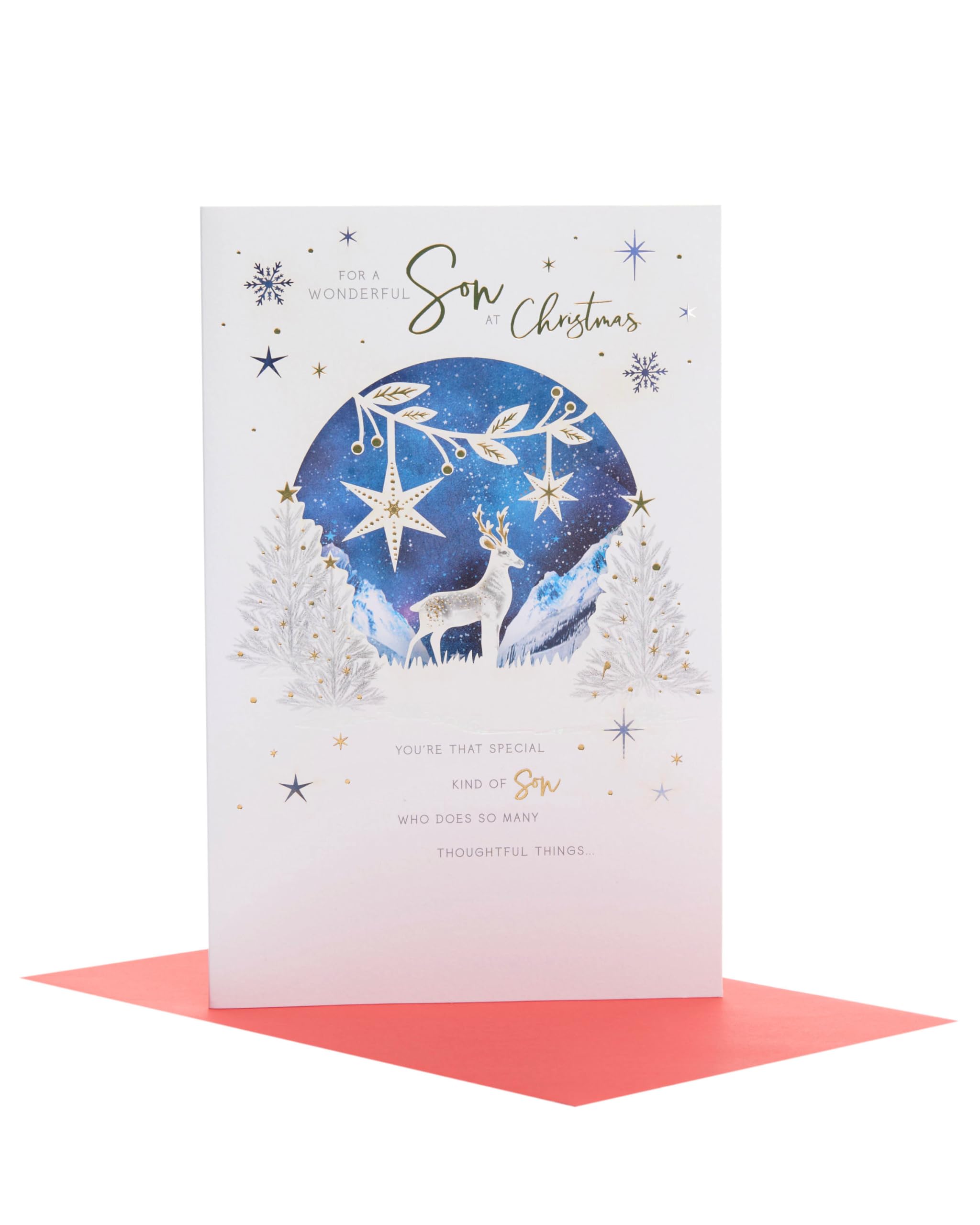 UK Greetings Christmas Card for Son - Snowy Scene Design