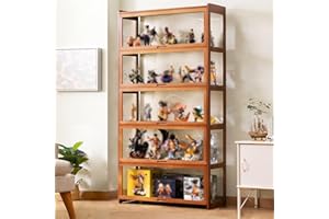 YangAera Display Case with Acrylic Cabinet Door 35.4x13.4x67.7in Flip Door Display Cabinet Curio Cabinet Glass Display Shelf Bamboo Storage Cabinet Easy to Install (Brown)