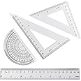 Zotemo 4 Pcs Math Geometry Set, Transparent Plastic Geometry Kit includes Protractor, Straight Ruler, Triangle Ruler, Clear Measuring Tools, Drafting Ruler for School and Office Supplies