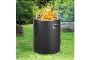 Xbeauty 20 inch Outdoor Gas Fire Pit，Circular Propane Fire Pits for Outside with Protective Cover, Glass Wind guard for Outside Patio Deck and Garden, Black