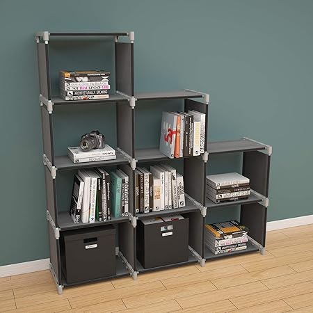 Bibliotheque A 9 Compartiments Etagere Escalier Meuble De Rangement Bibliotheque De Salon A Monter Soi Meme Etagere De Rangement Separateur De Piece Noir Diygw 001 Amazon Fr Cuisine Maison