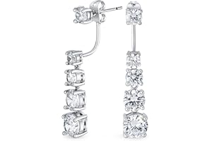 BLING JEWELRY Bridal Prom Round Bubble Bezel Set AAA CZ Cubic Zirconia Linear Drop Love Is A Journey Wedding Pearl Earrings Jacket For Women .925 Sterling Silver