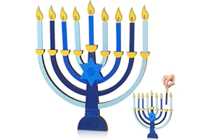 Layhit Hanukkah Menorah Candle Holder Chanukah Wooden Menorah Decorations with Removable Candles for Kids Jewish Holiday Table Centerpiece Party Favors(Blue)