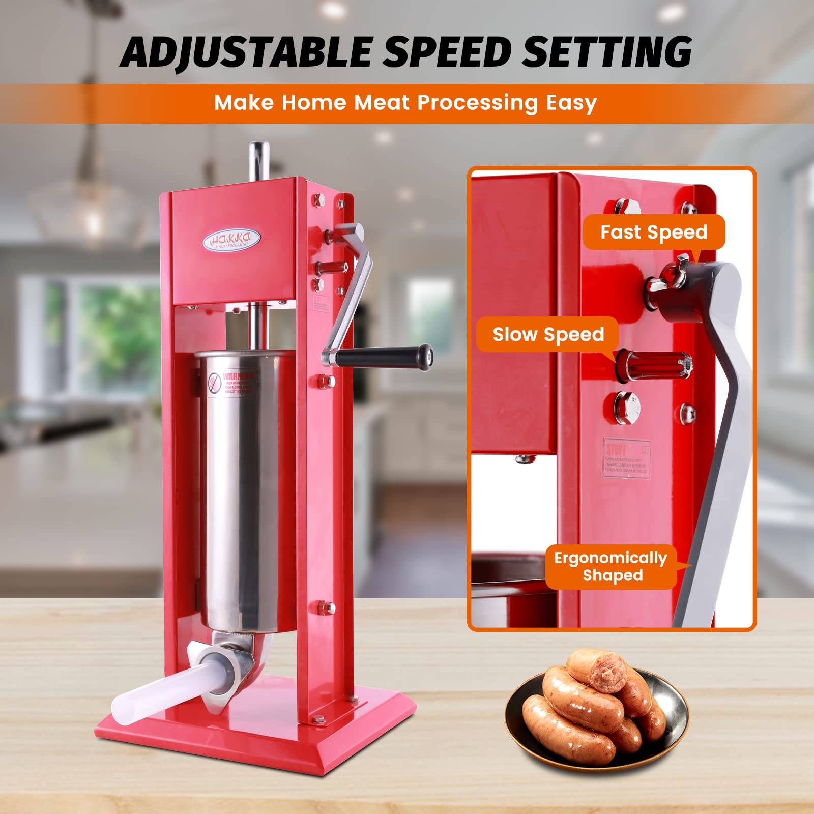 Hakka Sausage Stuffer 11 Lb/5 L Two Fill Rate Spray-painted Steel Vertical 7-11 Lb Sausage Maker