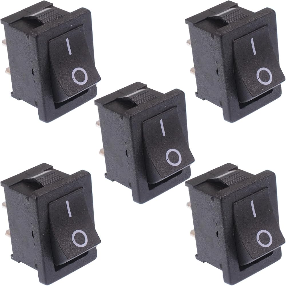 Switch Electronics 5x Black Rectangle SPST On/Off Rocker Switch 6A 250VAC