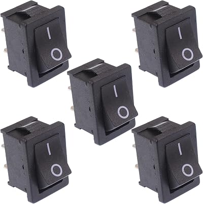 Switch Electronics 5x Black Rectangle SPST On/Off Rocker Switch 6A 250VAC