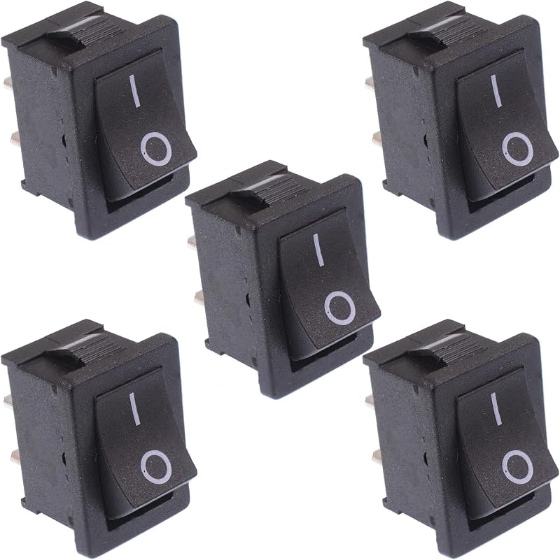 Switch Electronics 5x Black Rectangle SPST On/Off Rocker Switch 6A 250VAC