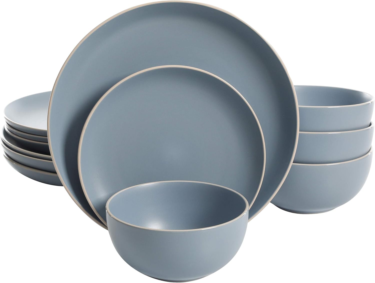 Gibson Home Rockaway Round Stoneware Dinnerware Set, Service for 4 (12pcs), Matte Blue