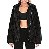 Comeon Winter Coats for Women Shaggy Fur Jacket Fuzzy Faux Shearling Zip Up Oversized Warm Shacket Outwear