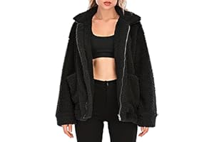 Comeon Winter Coats for Women Shaggy Fur Jacket Fuzzy Faux Shearling Zip Up Oversized Warm Shacket Outwear