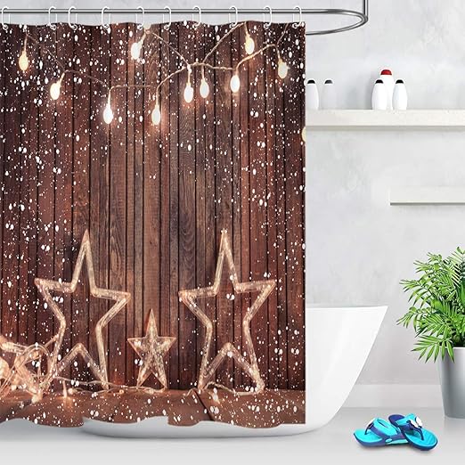 Lb Christmas Shower Curtain 59x71 Inch Wood Wall Xmas Star Bath