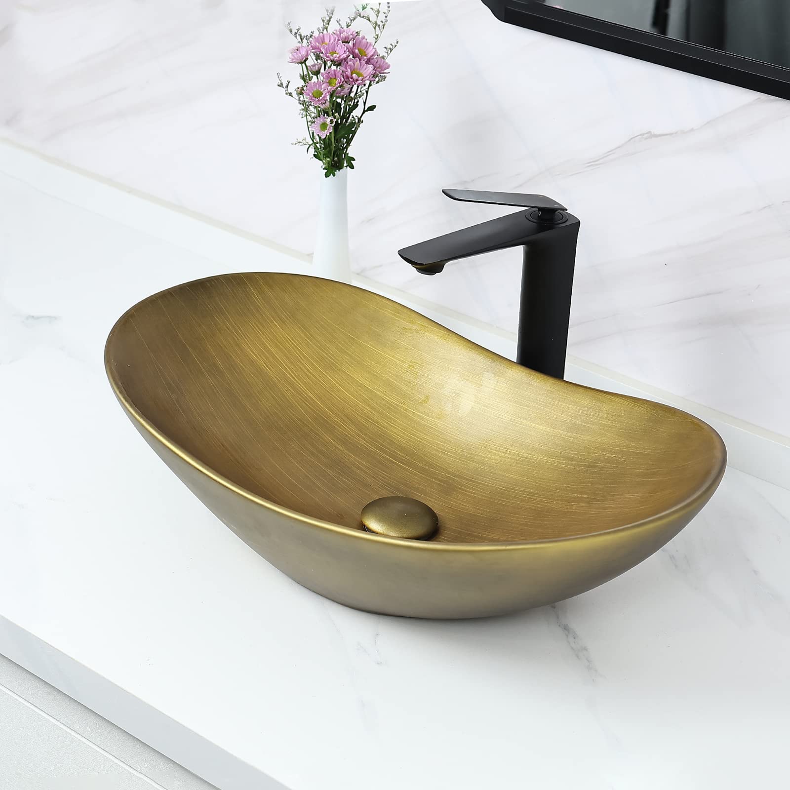 Davivy 24.5'' X 13.8'' Gold Oval Vessel Sink with
