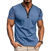 Asamqu Mens Short Sleeve Shirts Casual Cotton Henley Shirts Slim Fit Summer Classic T-Shirts