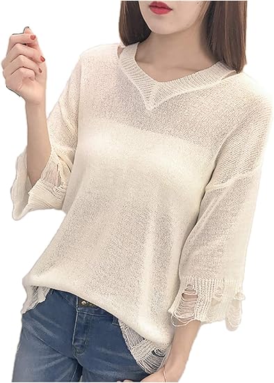 Amazon エンジェルムーン レディース ニット 長袖 トップス セーター きれいめ ゆるニット ふわふわ 透け感 セーター 通販