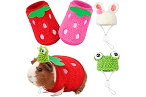 Mixweer 4 Pieces Guinea Pig Stuff Includes 2 Guinea Pig Clothes and 2 Cute Mini Hats with Adjustable Strap Small Animal Warm Vest Cozy Hand Knitted Hat for Hamster Bunny(Frog Style)
