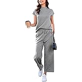 Totatuit Women's 2 Piece Lounge Set Summer Outfits Travel Airport Tracksuit Wide Leg Loungewear