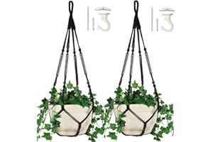 Shineloha 2 Pack 43 Inches Macrame Planter Hanger Large for 12 inch Pot (Extra Long & Big) + Swag Hook No Tassel, Cotton Rope | Hanging Planter for Indoor Plants, No Pot/Plant Included (Blac) (XL)