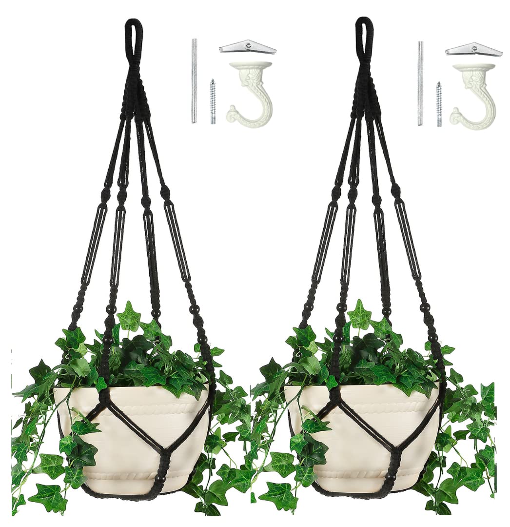 Photo 1 of Shineloha 2 Pack 43 Inches Macrame Planter Hanger Large for 12 inch Pot (Extra Long & Big) + Swag Hook | Large Hanging Planter for Indoor Plants | No Pot/Plant Included (XL)