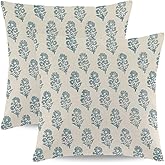 Wsunsal Navy Blue Block Print Pillow Covers 18x18 Inch Set of 2 Vintage Boho Floral Outdoor Decorative Throw Pillow Cases Farmhouse Spring Summer Flower Square Cushion Covers for Home Sofa Bedroom