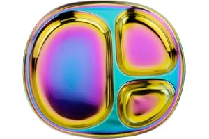 Ahimsa Stainless Steel Kids Plate, Pediatrician Designed Divided Toddler & Baby Plates, Non Toxic, Unbreakable & Dishwasher Safe, Rainbow
