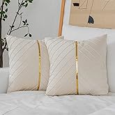 WACOMECO Velvet Throw Pillow Covers, Pack of 2 Soft Gold Decorative Cushion Covers for Couch Sofa Living Room Home Decoration, Cream White, 18x18 inch