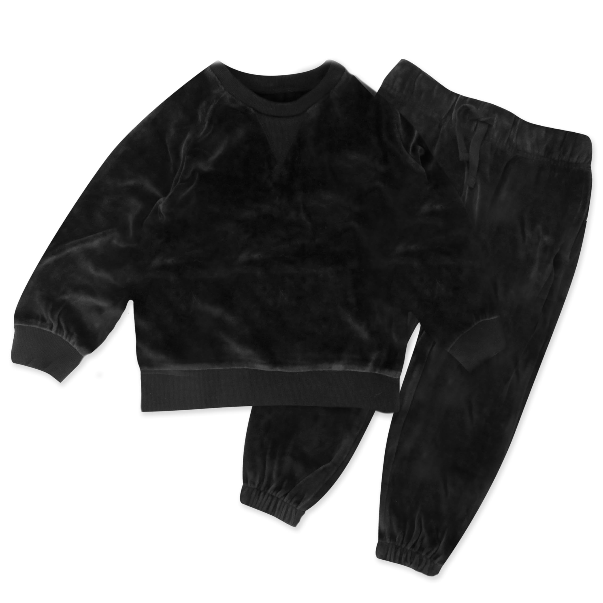 HonestBaby 2-Piece Cozy Velour Sweatshirt and Jogger Sweatpants Set 100% Organic Cotton for Toddler, Baby Boys, Girls, Black, 5T