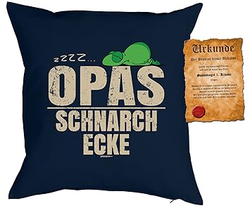 Opa Sprüche Kissen Geschenk Großvater Geschenk Zzz Opas Schnarch Ecke Kissen Ohne Füllung Urkunde Farbe Navyblau