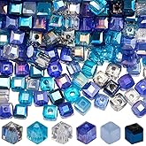 SUNNYCLUE 300Pcs 6 Styles Faceted Glass Cube Beads Faceted Crystal Beads Colorful Electroplated Small 4mm Square Smooth Loose Spacers for Jewelry Bracelets Necklaces Charms Making Adults