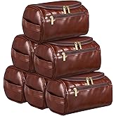 AojSup 6 Pcs Groomsmen Gift Leather Toiletry Bag for Men Travel Shaving Kit Bathroom Bag Make up Cosmetic Proposal Supplies for Wedding Favor Grooming Anniversary Boyfriend Father, Brown