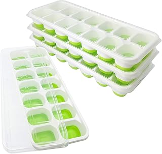 DOQAUS Eiswürfelform Silikon, 14-Fach Eiswürfelbehälter mit Deckel, Silikondichtung Luftdicht & Wasserdicht LFGB Zertifiziert, Stapelbar Eiswürfelschalen Eiswürfel Ice Tray Ice Cube (4er Pack, Grün)