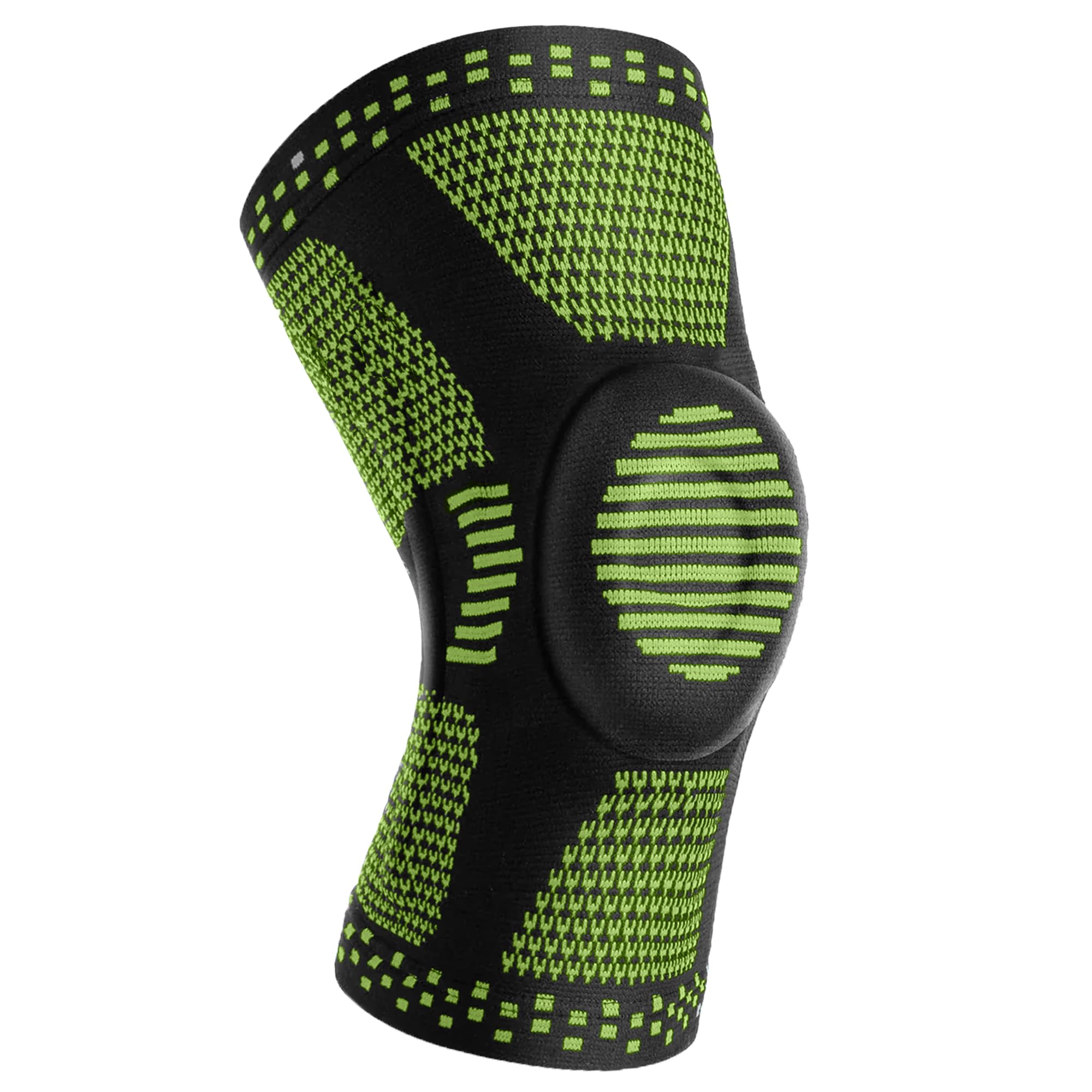 360 RELIEF - Compression Knee Brace with Gel Pads and Side Knee Stabilizers, Joint Support, Comfort, Active Recovery, Running, Workout Protection - X-Large, Green + Laundry Bag