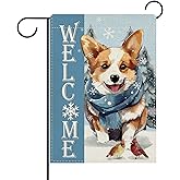 Dyrenson Welcome Winter Corgi Dog Decorative Garden Flag, Snowy Forest Cardinal Snowflake Yard Outside Home Decoration Pet Owner Lover Gift, Christmas Burlap Outdoor Small Decor Double Sided 12 x 18
