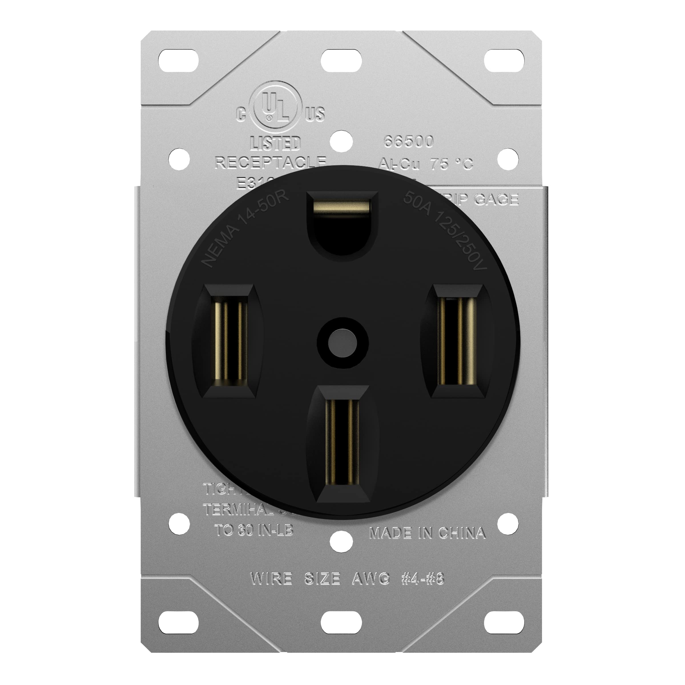 Photo 1 of ENERLITES 66500-BK, 50 Amp 125/250V Range Receptacle Outlet, for RVElectric VehicleOven Stove, 3-Pole, 4 Wire (10, 8, 6, 4 AWG Copper Only), NEMA 14-50R, Black