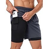 Naarts Men's 2 in 1 Athletic Running Shorts Quick Dry 5 Inch Lightweight Workout Gym Shorts with Liner and Pockets
