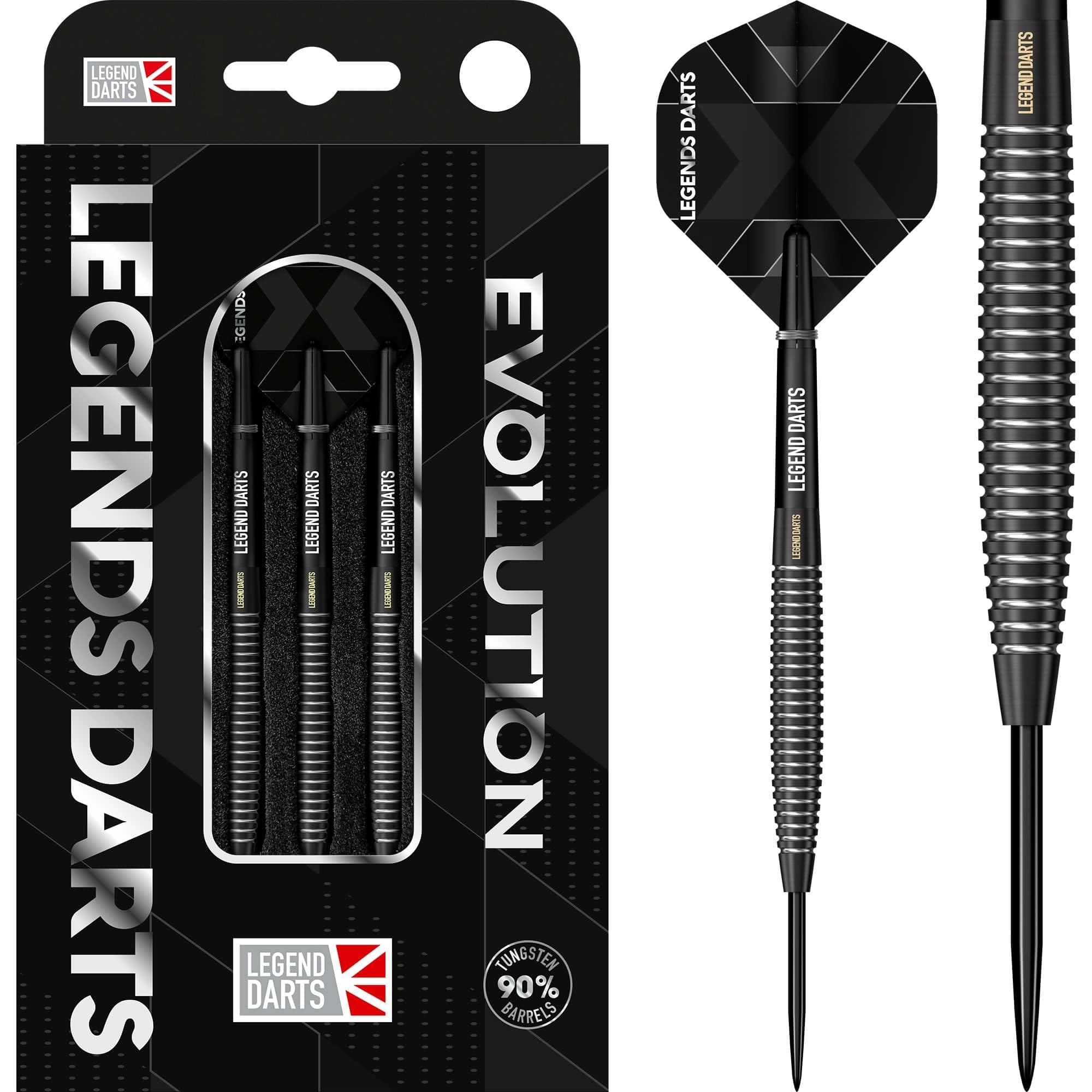 Legend Darts | Steel Tip Darts Set | 90% Tungsten | Evolution Series | B08 | Black | Torpedo Ring | Multiple Weights Available. (23, Grams)