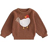 Toddler Baby Girl Boy Knit Sweater Rooster Embroidery Western Country Sweatshirt Oversized Tops Fall Winter Clothes
