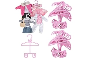 Dress Along Dolly Pink Full-Outfit Hanger 24pk for American 18" Doll Clothes- Hold Your Tops & Bottoms Together Including Dresses, Pants, Shirts, Skirts, & Accessories- Perfect Girl Gift Set
