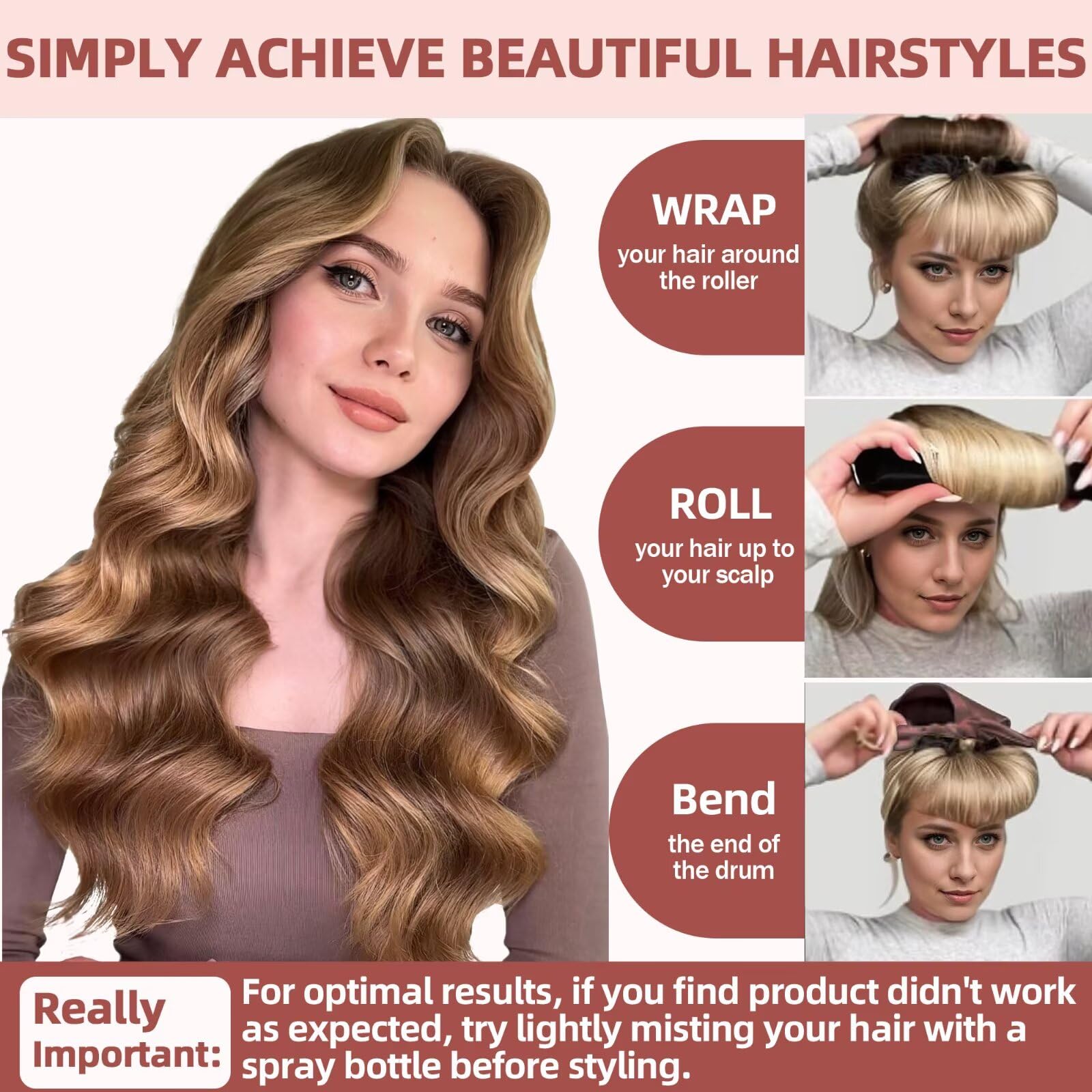 Heatless Curls Overnight Rods - 6 Pcs No-Heat Blowout Hair Curler Set, Hair Rollers for Long Hair with Bonnet for Sleeping