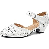 Nmiyaul Women's Ankle Strap Cut Out Closed Toe Low Block Heels Pumps Retro Shoes Hook and Loop D'Orsay Comfortable Vintage Dressy Wedding Party Work Church Shoes