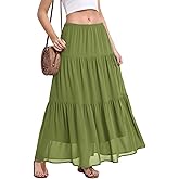 Jouica Women's Pleated Skirt Chiffon A-Line Elastic High Waist Flowy Double Layer Casual Maxi Skirts for Women 2026