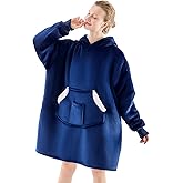 NORD ECO Wearable Blanket Hoodie, Oversized Sherpa Fleece Sweatshirt Blanket with Giant Pockets & Sleeves for Adult, Cozy Hooded Blanket, Winter Gift for Women, Navy Blue
