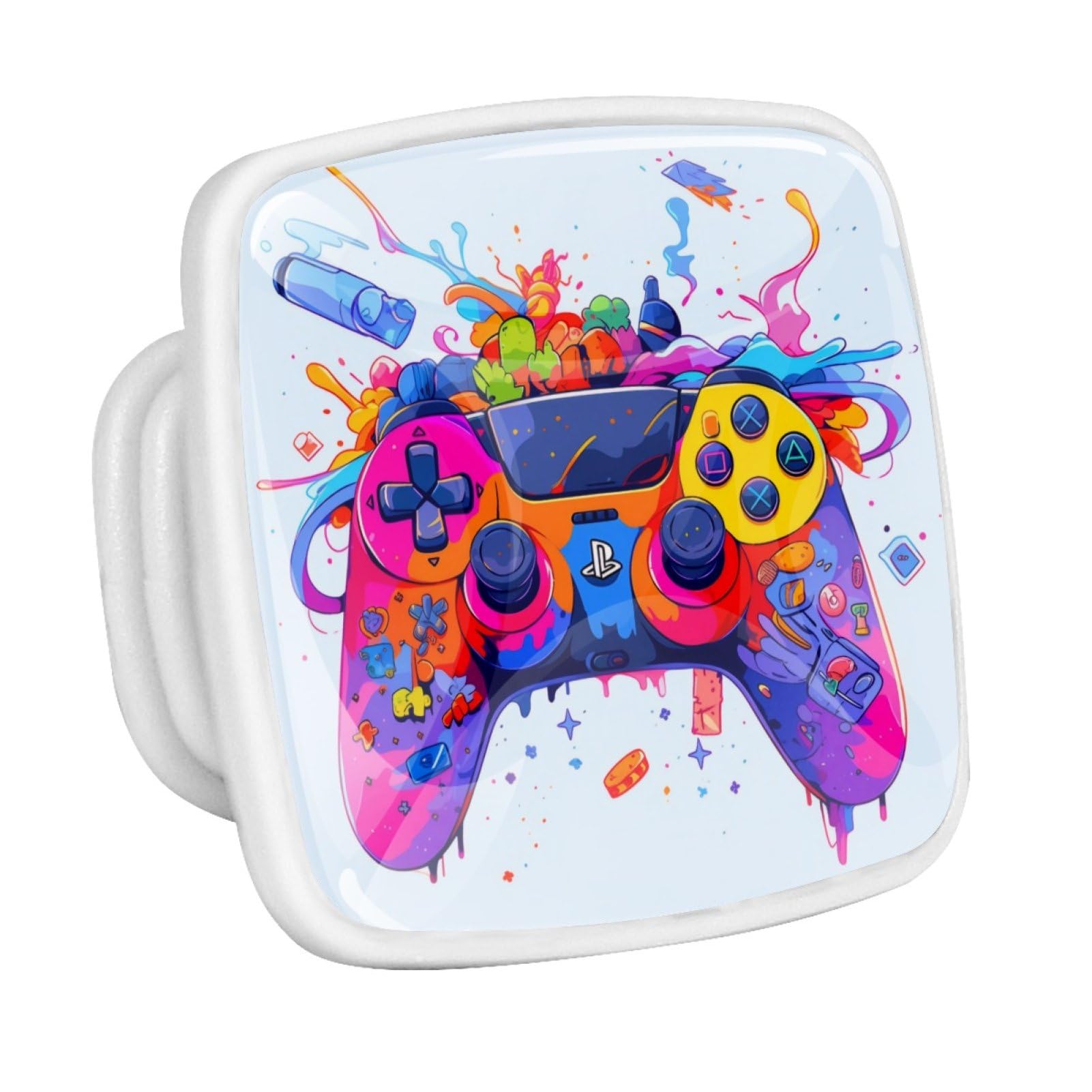 Eslifey 4 Pack Graffiti Colorful Game Controller Cabinet Knobs - Square Glass Drawer Pulls for Dresser, Cupboard, Wardrobe - Glow in The Dark Kitchen Hardware Handles — image 1