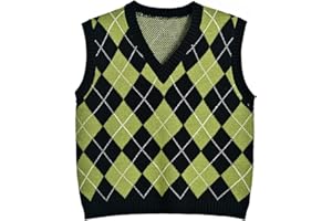 Hyipels Women's Sweater Vest,Y2K Sleeveless Pattern Preppy Style Knitted Crop Tank Top for Girl