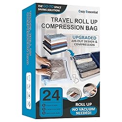 24 Travel Compression Bags, Roll Up Travel Space