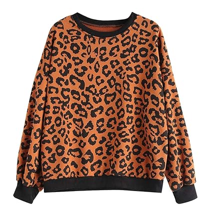 Strung Damen Leopard Druck Sweatshirt O-Ausschnitt Jumper Casual Top T-Shirt Frauen Langarm Bluse Mode Mädchen Herbst Winter 