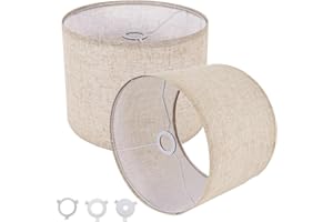 LEYINPEI Small Lamp Shades Set of 2, Beige Drum Lampshades 8.7''Top X 8.7'' Bottom X 7.9'' High, Replacement Lamp Shades Natural Linen for Table Lamps Floor Lamps Chandelier Lamps, Easy Assembly Required